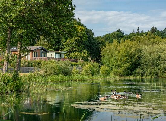 Lake edge holiday lodge on 5 star caravan park with golf course