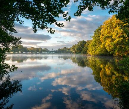 Autumn morning across the lake at Pearl Lake