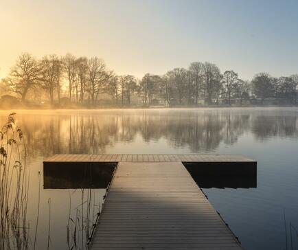 Along the jetty at sunrise, Pearl Lake