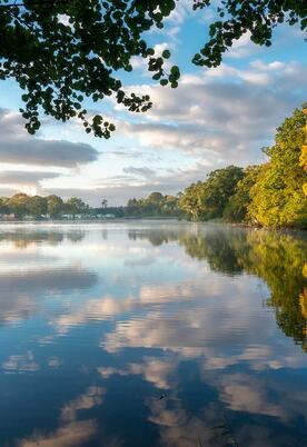 Autumn morning across the lake at Pearl Lake