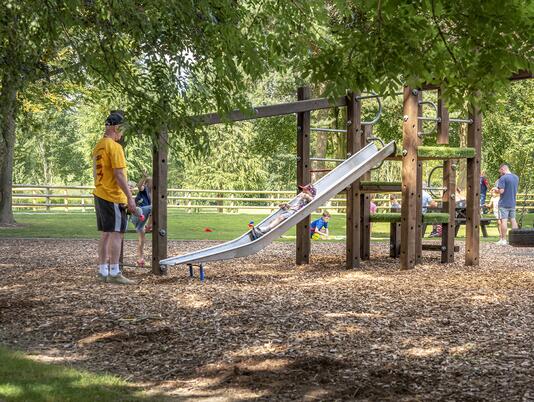 One of the children's play areas at Pearl Lake country holiday park, Herefordshire